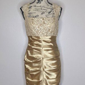 Formal Prom Evening Gold Dress